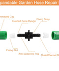 Expandable Garden Hose Repair Kit with dual channel connectors showing components and labels