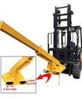 Workhorse 3 Ton Forklift Jib Boom Crane Telescopic Mount With Dual Forks 63 To 98 Inch, yellow steel attachment with hook.