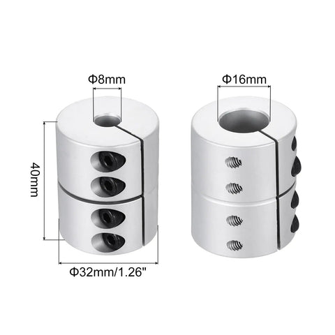 Aluminum Shaft Coupler 8 To 16mm ID, 40mm Long Rigid Joint Connector for motors with dimensions and screws shown