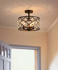 Farmhouse Semi Flush Mount Ceiling Light With Crystal Teardrops, Matte Black Finish, E12 Base, 3 Lights in hallway setting