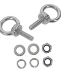 Stainless Steel Eyebolts With Closed Ring M6x20 For Heavy Duty Hanging, Beefy Load Bearing Eye Bolts With Washer And Nut, Concrete Or Wood Anchor Screws, Durable, Secure Mounts For Outdoor Gear Or Equipment, with washers and nylon nuts shown