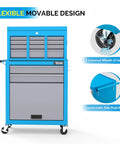 Eight Drawer Rolling Tool Chest On Wheels With Lockable Casters Detachable Top Bottom Cabinet And Side Hooks Heavy Duty Mechanic Tool Organizer For Garage Workshop Or Home Shop Storage, blue steel chest with side handle