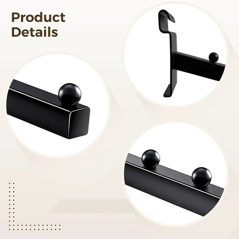 Close-up of Six-Pack Gridwall Hooks in Matte Black, Waterfall 6-Ball Design showing smooth finish and attachment hooks.