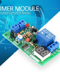 12V Digital LED Countdown Timer And Delay Relay Module With Adjustable 1 To 99 Seconds Or Minutes Trigger on blue background