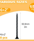 Heavy Duty Heavy Lifter Size 6 X 2 Inch Drywall Screws For Wood Framing and Coarse Thread Black Bugle Head Phillips Drive, 150 pack.