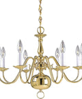 8 Light White Candle Traditional Chandelier in Polished Brass Finish with 180 Inch Wire, 18.88 Inch High, 26 Inch Wide, UL Listed for Dry Locations