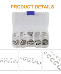 120 Piece E Clip Circlip Set Pro Grade 304 Stainless Steel Retaining Rings Assortment 1.5mm To 10mm Rust Resistant C Shape Fasteners, case view