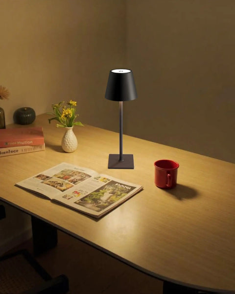2 Pack Cordless LED Desk Lamp Portable Table Light With 5000mAh Battery Three Color Stepless Dimming Rechargeable on wooden desk