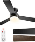 42 Inch Low Profile Ceiling Fan With Lights And Remote Black Finish For Bedroom Living Room Or Garage Flush Mount 6 Speeds Plus 1 Timer Dimmable LED