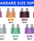 Top Shelf Car Fuse Assortment Kit Featuring Three Hundred Pieces Of Mini Standard And Micro Blades With Amp Ratings Between Two And Forty Including Sturdy Puller For Any Rig Truck Or Boat Gonna Keep You Running Smooth - 90 pcs standard size fuses in various amp ratings.
