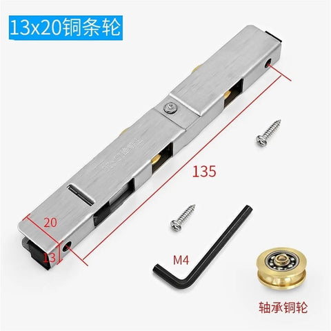 Heavy Duty Stainless Steel Sliding Door Rollers With Double Copper Ball Bearings For Dead Quiet Glass Doors and Drawers, 13x20 size.