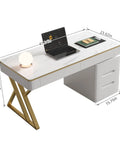 Dope White Executive Desk With Deep Drawers And Usb Charging Station, 47 Inch Modern Office Workstation with marble top and lamp.