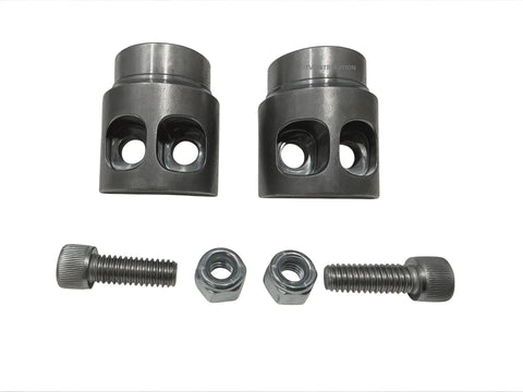 Straight Shot 1 1/2 Inch Tube Connector Adapter Weld Fabrication Bung With Versaslot Nut Holder Easy Grip For Hot Rod Rig And Custom Car Whips Built To Rock Made In Usa, includes two connectors, bolts, and nuts.
