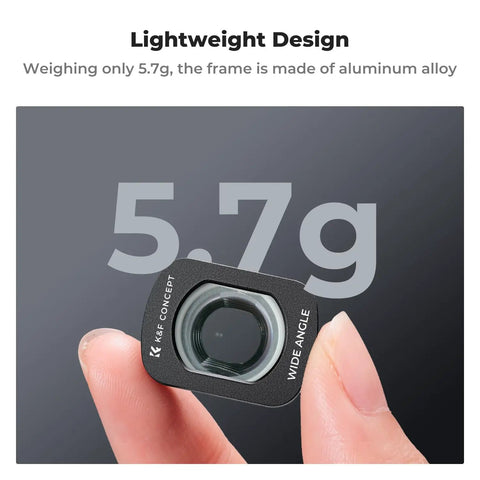 Close-up of lightweight Wide Angle Lens For DJI Osmo Pocket 4 3 With 112 Degree Field Of View Snap On Magnetic Attachment.