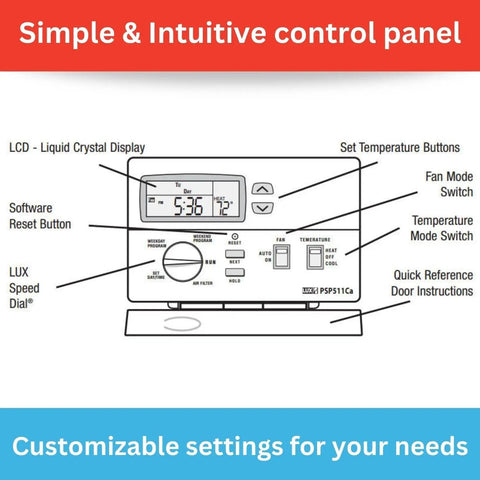 Easy No Fuss Programmable Thermostat For Home Use With Backlit Display And Quick Set Speed Dial, control panel diagram