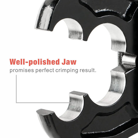 Close-up of well-polished jaw on Beefy PEX Crimp Tool Kit For 1/2 Inch And 3/4 Inch Copper Ring Crimps Meets F1807 Standards