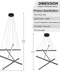 Diagram of Sleek Modern LED Chandelier With 5 Lights Black Linear Pendant Ceiling Light For Dining Room Living Room And Kitchen Island Adjustable Mount 6000K Daylight 60W 23.62 Inch showing dimensions and specs