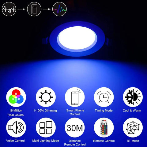Smart LED Recessed Downlight Kit 10 Pack 3 Inch 5W Each Dimmable RGBWC Ceiling Lights With WiFi Bluetooth Mesh