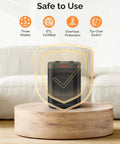 Powerful 1500W Portable Ceramic Space Heater With Thermostat showcasing safety features like overheat and tip-over protection.