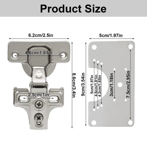 Cabinet Hinges Repair Kit With Stainless Steel Hinges And Repair Plates Including Screws No Nonsense Quick Fix For Loose Sagging Doors On Home Cabinets Easy Install Durable And Budget Friendly Hardware Solution product size diagram
