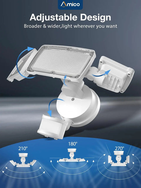 Adjustable design of Three Head LED Motion Sensor Security Light With 40W And 4000 Lumens, 5000K Daylight, IP65 Waterproof