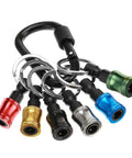 Six Piece Keychain Extension Bar Aluminum Alloy Heavy Duty Screwdriver Bits Holder Set Portable Drill Screw Adapter Quick Release Extension Bar For One Quarter Inch Hex Shank Compatible showing multiple colors on a ring.