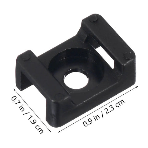 120 Pcs Heavy Duty Nylon Cable Tie Mounts Black Screw Fix Wire Organizers For Home And Office close-up of black nylon clip measuring 0.9 in.