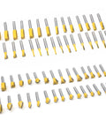 Deadly Sharp 100 Piece 1/4 Inch Shank Router Bit Set Tungsten Carbide Woodworking Milling Cutters arranged on a white background.