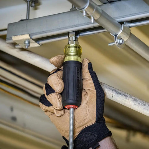 Do-It-All 9-In-1 Pass-Through Nut Driver With Cushioned Grip, SAE Hex Sizes From 3/16 To 3/4 Inch in use tightening nut