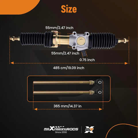 Size details of Steering Gear Box Rack And Pinion Assembly for Polaris Ranger XP 900 and Crew Models, Brutus HDPTO