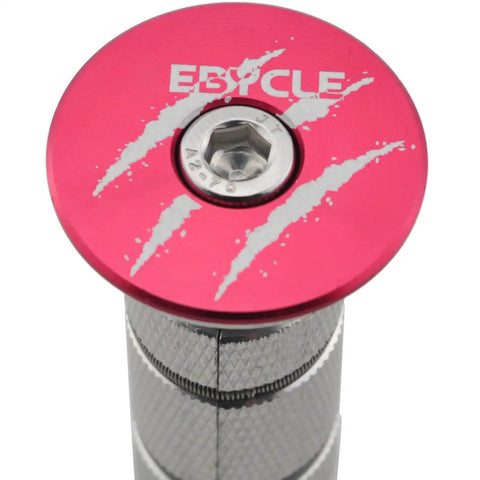 Premium Mountain And Road Bike Threadless Stem Extender With Fork Screws And Red Bowl Cover Aluminum Alloy top view showing red cap and silver clamp.