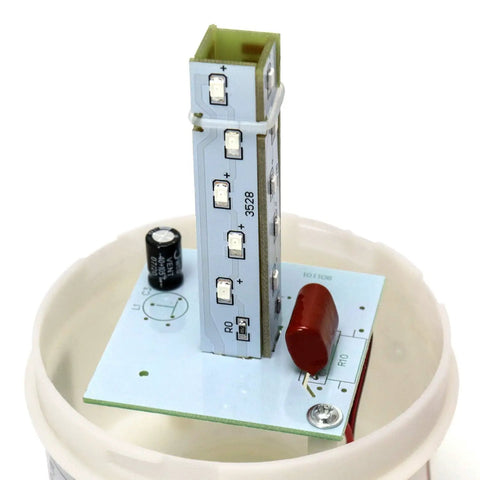Internal view of Industrial LED Rotating Strobe Warning Light 110V AC Red Emergency Tower Lamp with circuit board details.