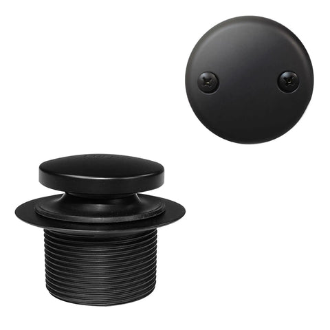 Matte Black Tubular Bathtub Waste And Overflow Kit With Tip Toe Drain Plug, 2-Hole Faceplate, ADA Compliant close-up image