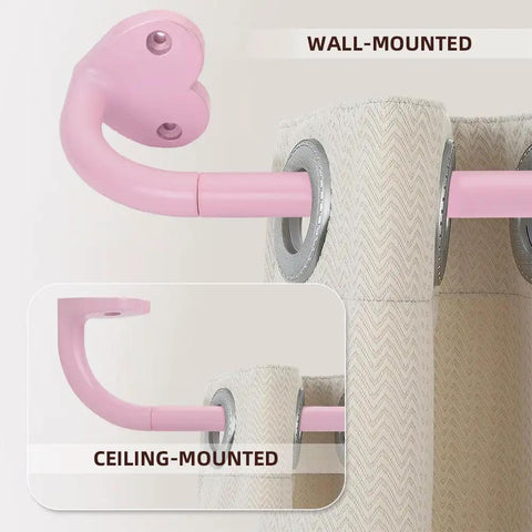 Pink Adjustable Curtain Rod Set With Three Quarter Inch Diameter Extends From 32 To 150 Inches No Rust Blackout Rod For Bedroom Kitchen And Patio Lightweight Yet Sturdy No Fuss Easy Install Fits Wide Windows wall and ceiling mount options