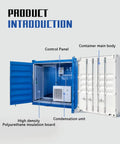Custom Built Walk In Cold Storage Container With A Badass Commercial Refrigeration Setup And Clean Stainless Steel Interior showing control panel and condensation unit.
