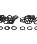 Internal Tooth Lock Washers Set, 40 Pcs, M14 X 28mm And M16 X 28mm, displayed in two piles, 65Mn steel, visible star-shaped design.