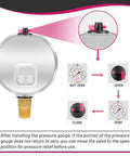 Glycerin Filled Pressure Gauge For Gas And Liquid Pressure 0 To 160 Psi Two And A Half Inch Dial Stainless Steel Case With Vent Valve One Quarter Inch NPT Lower Mount Built To Last Workhorse Grade With Shock Resistant Performance front view with valve adjustment instruction