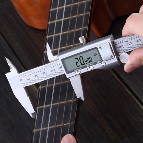 6 Inch Digital Caliper With Stainless Steel Polished Finish, Inch Millimeter And Fraction Readouts measuring guitar neck