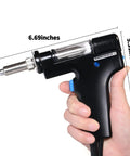 Replacement Desoldering Gun Handpiece For 948 And 948-II Soldering Stations, shown held in hand with dimensions
