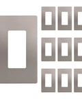 Glossy Screwless Decorator Wall Plate for 1 Gang Outlet, Kid Safe Nickel Finish, Ultra Durable Polycarbonate, 10 Pack shown.