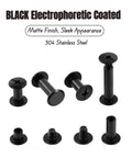 Heavy Duty Black Chicago Screws Kit For Leather Crafts, 115 Piece Set With 304 Stainless Steel Rivets, Includes Hole Punch And Screwdriver, Knockout Gear For Weekend DIY Warriors And Serious Hobbyists: black stainless steel screws with matte finish.