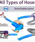 Dryer Vent Cleaning Kit With Lint Vacuum Attachment And Stretch Universal Connector showing stretchable joints and various hose types