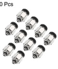 10 Pack Push To Connect Fittings One Quarter Inch Tube OD With Ten Thirty Two UNF Male Straight Union Copper Quick Connect Pneumatic Fittings