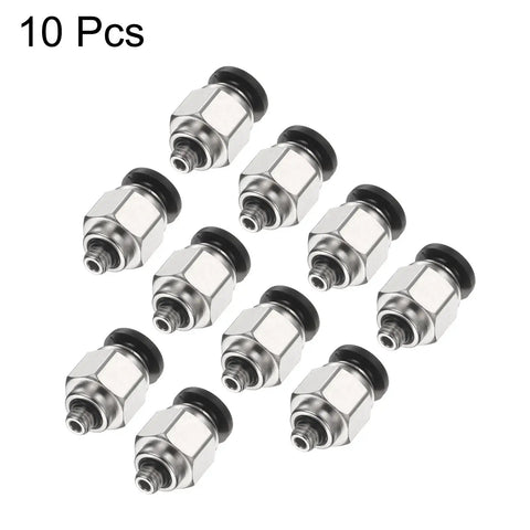 10 Pack Push To Connect Fittings One Quarter Inch Tube OD With Ten Thirty Two UNF Male Straight Union Copper Quick Connect Pneumatic Fittings