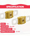 Pack Of 3 Heavy Duty 60 Amp Midi Fuses High Current Bolt On Swap For Cars Trucks Construction Gear Golf Carts Tough As Nails Zinc Terminals Heat Resistant No Sweat Install Rock Solid Reliability with yellow casing and clear glass.