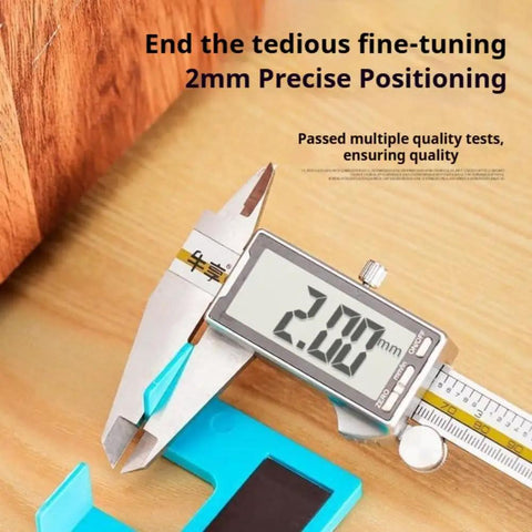 Caliper measuring 2mm, part of Magnetic Hinge Alignment Kit For Easy Drill Free Door And Cabinet Installations With A Precision Groove