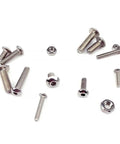 Grab This Pro Grade Hex Head Screw And Nut Kit In 304 A2 Stainless Steel, 12 Sizes M3 M4 M5, scattered screws and nuts on white background