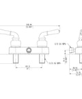 Technical drawing of RV And Mobile Road Trip Ready Shower Valve With Hand Held Shower Kit in Oil Rubbed Bronze Two Handle Wall Mount