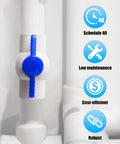 Three Quarter Inch PVC Ball Valve With Slip Connection and Easy Turn Blue T Handle shown installed on pipes for outdoor irrigation