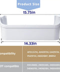 Two Pack Refrigerator Door Bin Shelves For Frigidaire And Electrolux, white replacement shelf dimensions, compatible models listed.